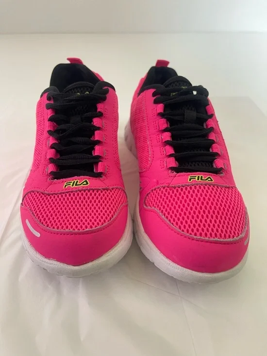Fila Neon Pink & Black Mesh Lightweight Running Shoes Women's Size 7 - Picture 4 of 12